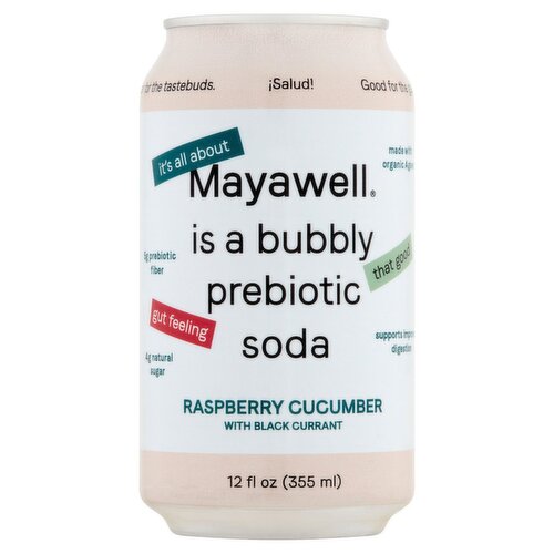 Mayawell Raspberry Cucumber with Black Currant Prebiotic Soda, 12 fl oz