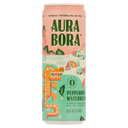 Aura Bora Peppermint Watermelon Herbal Sparkling Water, 12 fl oz