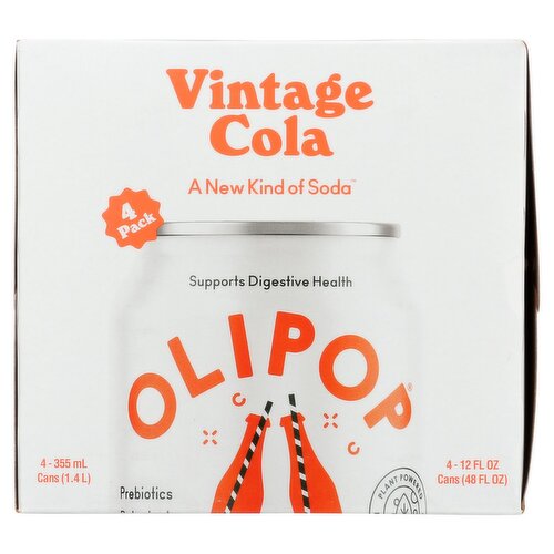 Olipop Vintage Cola Soda, 12 fl oz, 4 count