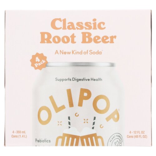 Olipop Classic Root Beer Soda, 12 fl oz, 4 count