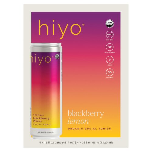 Hiyo Blackberry Lemon Organic Social Tonics, 12 fl oz, 4 count