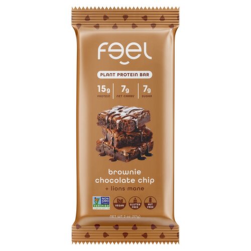 Feel Focus Brownie Chocolate Chip Plant Protein Bar, 2 oz