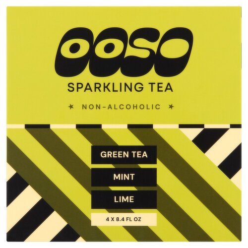 OOSO Green Tea Mint Lime Sparkling Tea, 8.4 fl oz, 4 count