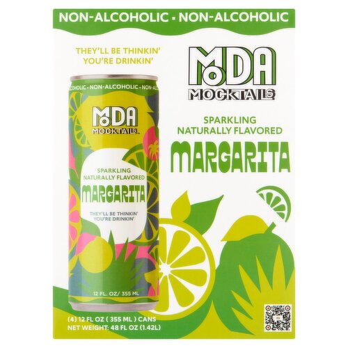 MODA Mocktails Sparkling Naturally Flavored Margarita, 12 fl oz, 4 count
