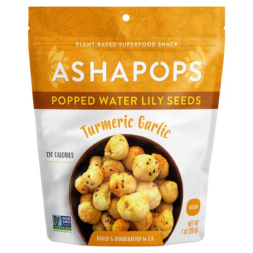 AshaPops Turmeric Garlic Popped Water Lily Seeds, 1 oz