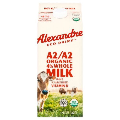 Alexandre Eco Dairy A2/A2 Organic 4% Whole Milk, 59 fl oz