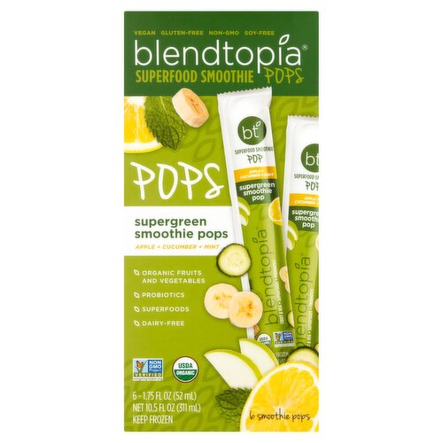 Blendtopia SuperGreen Smoothie Pops, 1.75 fl oz, 6 count