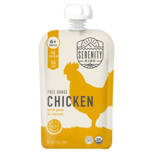 Serenity Kids Pouch, Free Range Chicken with Organic Peas and Carrots, 3.5 oz