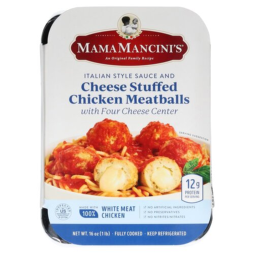 MamaMancini's Cheese Stuffed Chicken Meatballs with Four Cheese Center, 16 oz