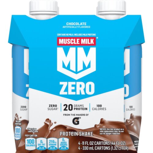 Muscle Milk Zero Sugar Protein Shake Chocolate Artificially Flavored 11 Fl Oz 4 Count