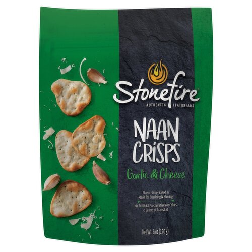 Stonefire Garlic & Cheese Naan Crisps Authentic Flatbreads, 6 oz