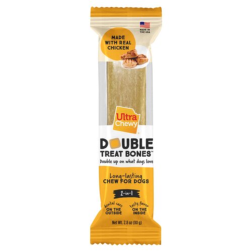 Ultra Chewy Double Treat Bones Long-Lasting Chew for Dogs, 2.8 oz