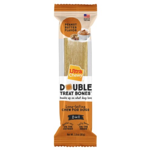 Ultra Chewy Double Treat Bones Peanut Butter Flavor Long-Lasting Chew for Dogs, 2.8 oz