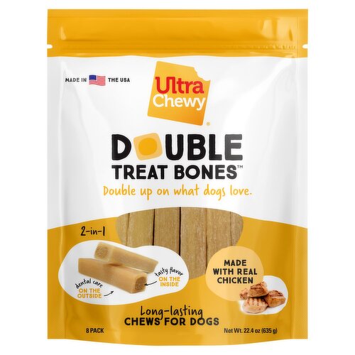 Ultra Chewy Double Treat Bones Long-Lasting Chews for Dogs, 22.4 oz