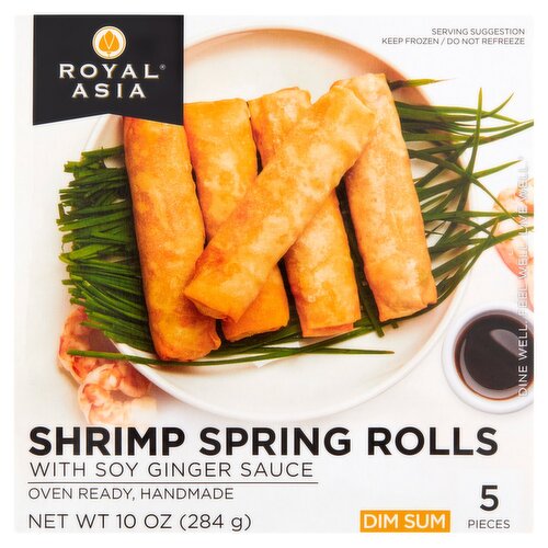 Royal Asia Dim Sum Shrimp Spring Rolls with Soy Ginger Sauce, 5 count, 10 oz