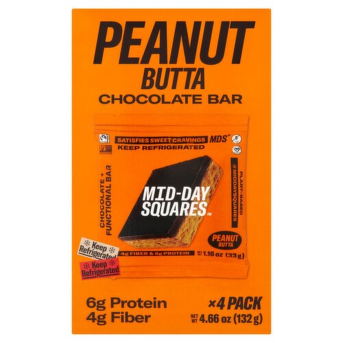 Mid-Day Squares Peanut Butta Chocolate + Functional Bar, 4 count, 4.66 oz