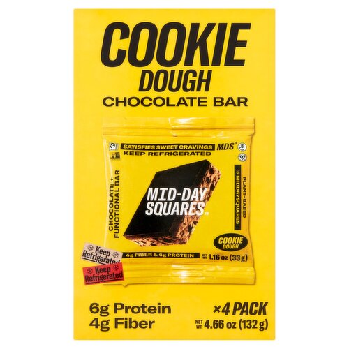 Mid-Day Squares Cookie Dough Chocolate + Functional Bar, 4 count, 4.66 oz