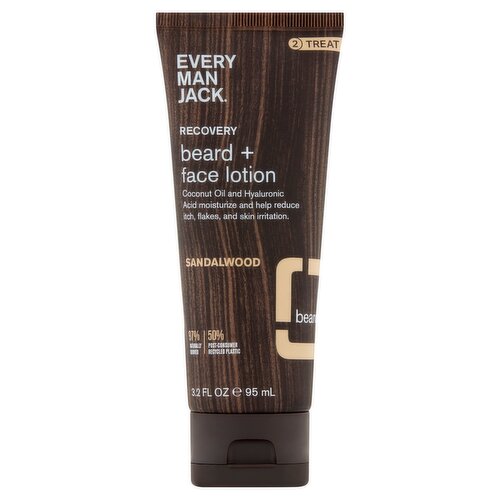 Every Man Jack 2 Treat Recovery Sandalwood Beard + Face Lotion, 3.2 fl oz