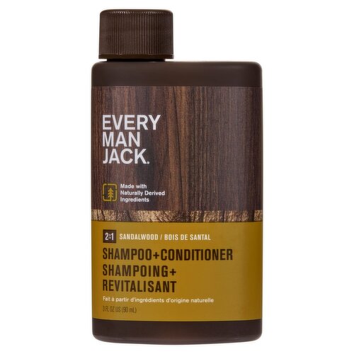 Every Man Jack 2 in 1 Sandalwood Shampoo + Conditioner, 3 fl oz