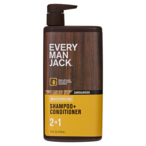 Every Man Jack Sandalwood Moisturizing 2 in 1 Shampoo + Conditioner, 16 fl oz