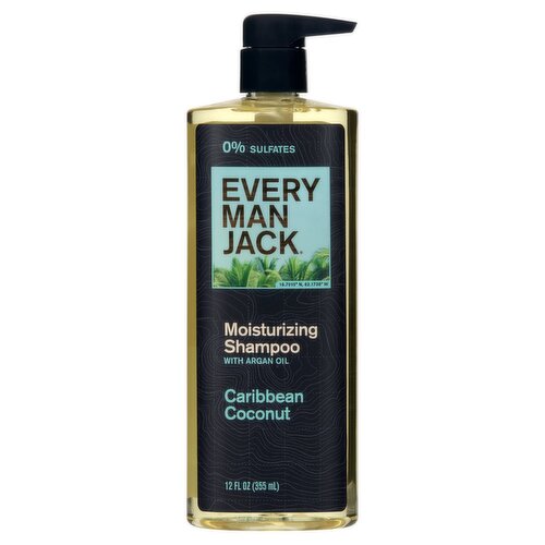 Every Man Jack Caribbean Coconut Moisturizing Shampoo with Argan Oil, 12 fl oz