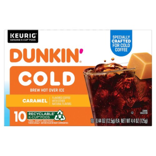 Dunkin' Caramel Cold Brew Hot Over Ice Coffee K-Cup Pods, 0.44 oz, 10 count