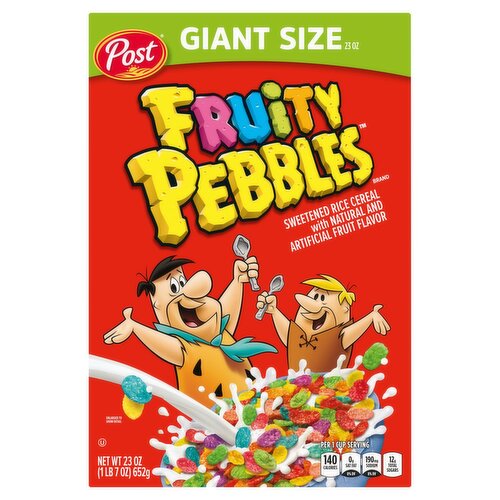 Post Fruity Pebbles Sweetened Rice Cereal Gaint Size, 23 oz