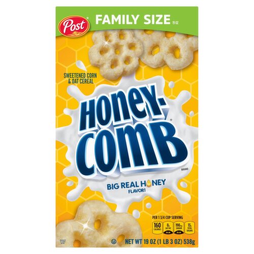 Post Honeycomb Big Real Honey Flavor! Sweetened Corn & Oat Cereal Family Size, 19 oz