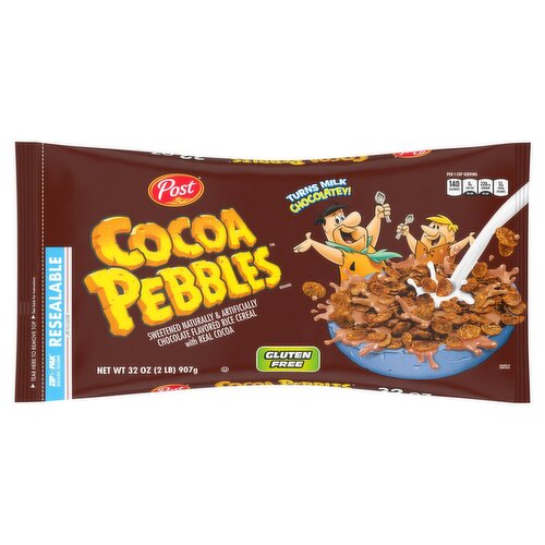 Post Cocoa Pebbles Sweetened Chocolate Flavored Rice Cereal with Real Cocoa, 32 oz