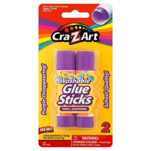 Cra-Z-Art Purple Disappearing Washable Glue Sticks, 0.21 oz, 2 count