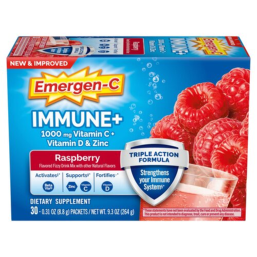 Emergen-C Immune+ Raspberry Dietary Supplement. 0.31 oz, 30 count