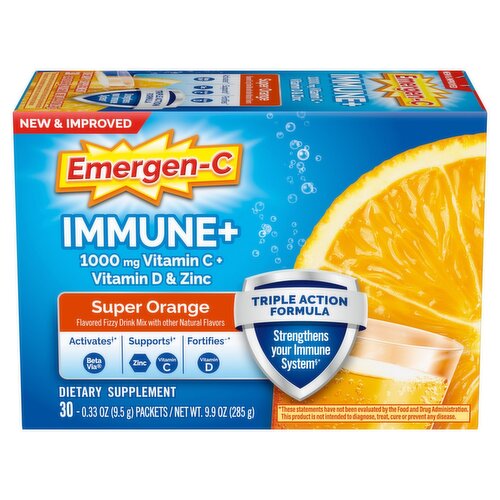 Emergen-C Immune+ Super Orange Dietary Supplement, 0.33 oz, 30 count