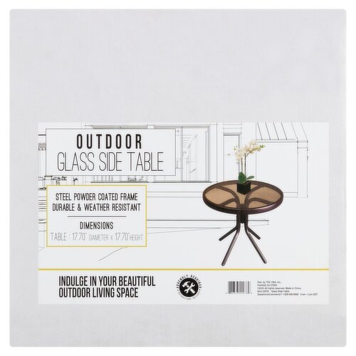 Outdoor Glass Side Table, 18" X 18"