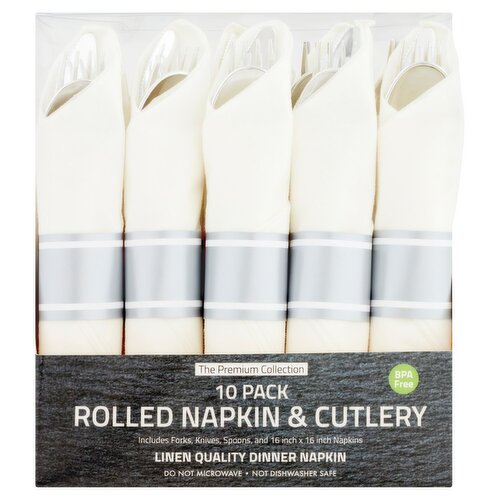 The Premium Collection Rolled Napkin & Cutlery, 10 count