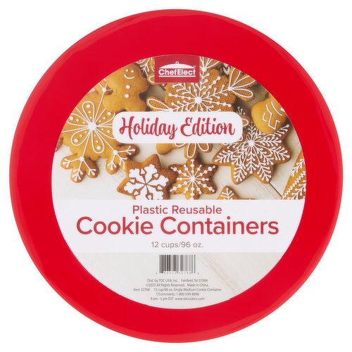 ChefElect 12 cups/96 oz Plastic Reusable Holiday Edition Cookie Containers, 1 count
