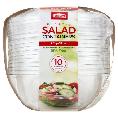 Chef Elect 32 oz Plastic Salad Containers, 10 count