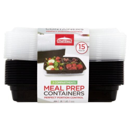 ChefElect 3 Compartments Meal Prep Food Containers, 15 count