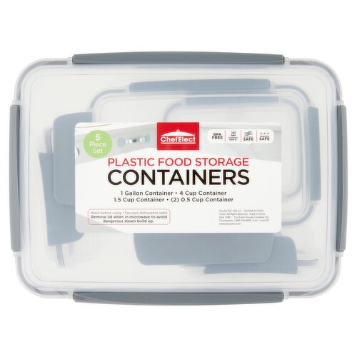 ChefElect Plastic Food Storage Containers, 5 count