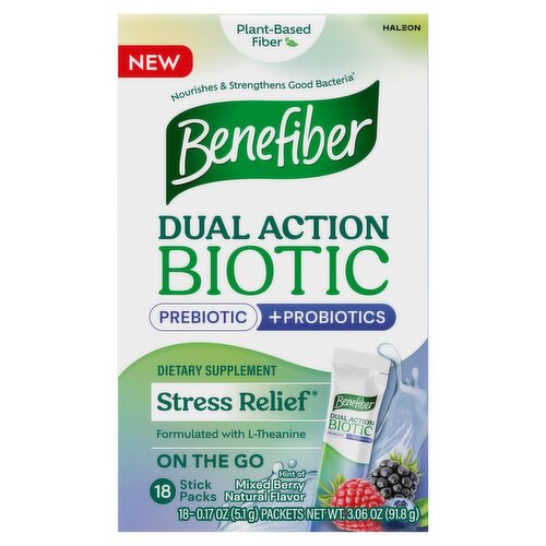 Benefiber Mixed Berry Dual Action Biotic Dietary Supplement, 0.17 oz, 18 count