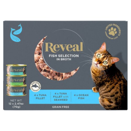 Reveal Natural Wet Cat Food Fish Selection in Broth 12 x 2.47oz Cans 