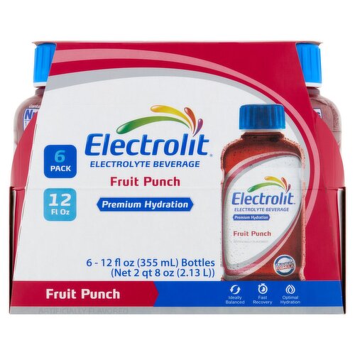 Electrolit Premium Hydration Fruit Punch Electrolyte Beverage, 12 fl oz, 6 count