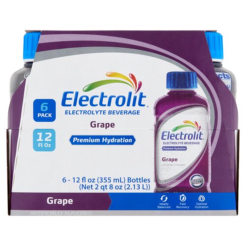 Electrolit Premium Hydration Grape Electrolyte Beverage, 12 fl oz, 6 count