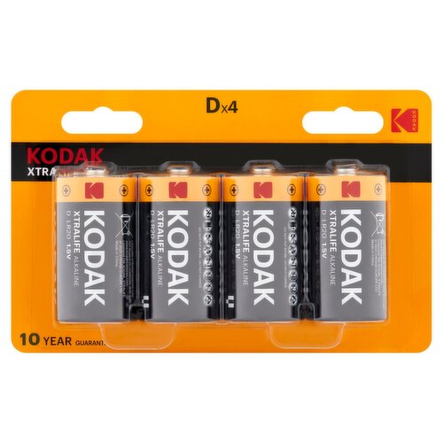 Kodak D 1.5V Xtralife Alkaline Batteries, 4 count
