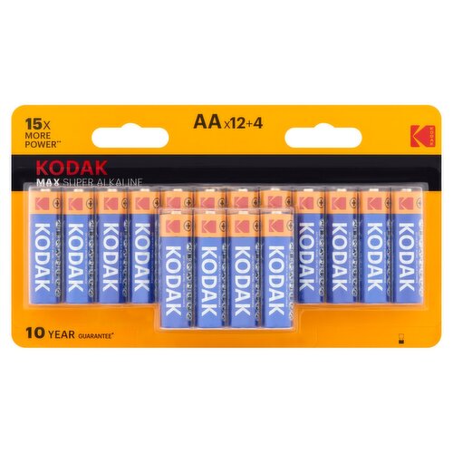 Kodak Max Super Alkaline 1.5V AA Batteries, 16 count