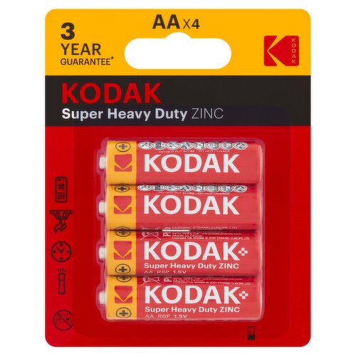 Kodak AA 1.5V Super Heavy Duty Zinc Batteries, 4 count
