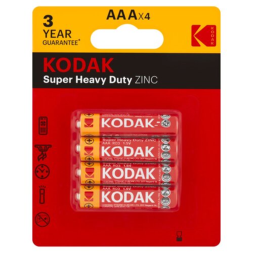 Kodak AAA 1.5V Super Heavy Duty Zinc Batteries, 4 count