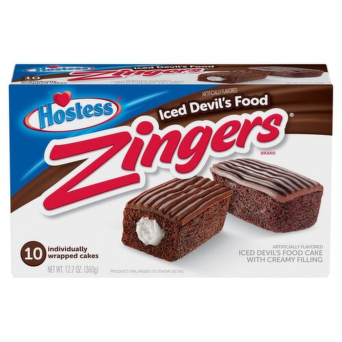 Hostess Zingers Iced Devil's Food Cake with Creamy Filling, 10 count, 12.07 oz