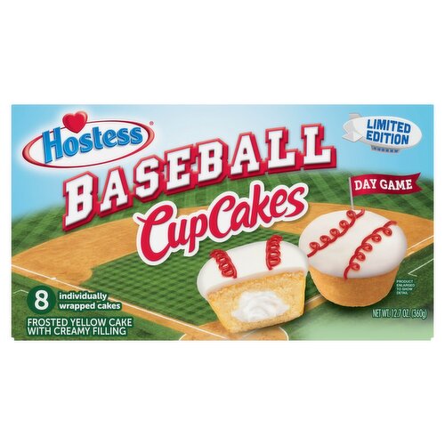 Hostess Baseball Frosted Yellow Cake with Creamy Filling Cupcakes Limited Edition, 8 count, 12.7 oz