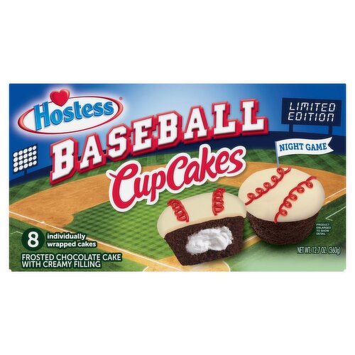 Hostess Baseball Frosted Chocolate Cake with Creamy Filling Cupcakes Limited Edition, 8 count, 12.7 