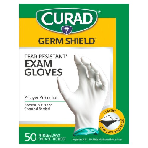 Curad Germ Shield Tear Resistant Exam Gloves, 50 count